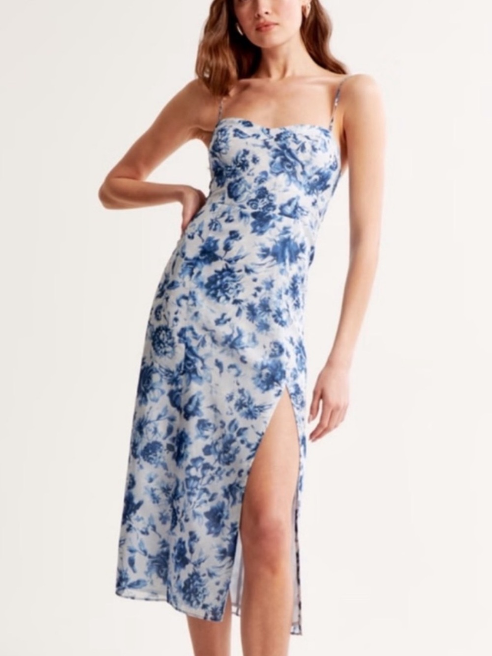 NWT! Abercrombie & Fitch Camille Blue Floral Cowl Neck Midi Dress ST 6115